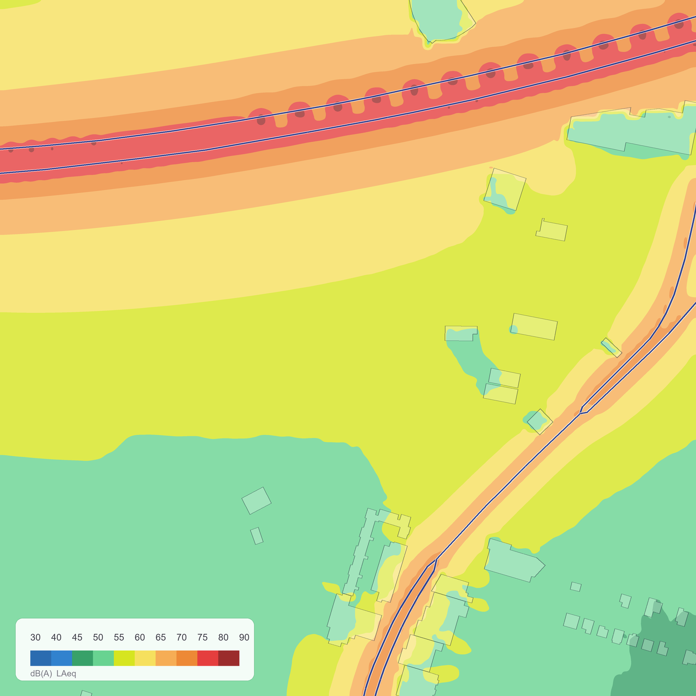 Solved noise map for Major road past housing